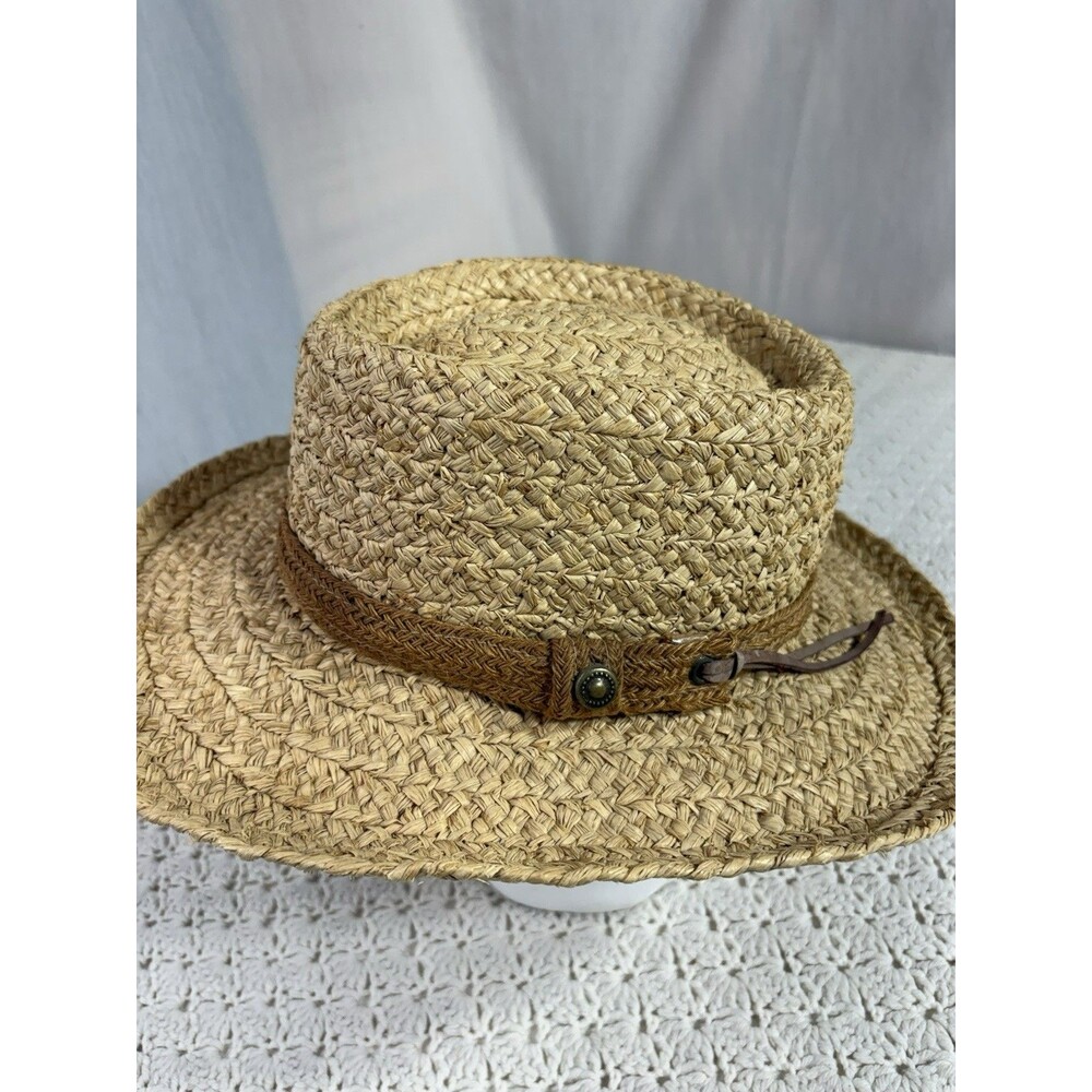 VTG Dorfman Pacific Genuine Raffia Straw Gambler Hat Sun Plantation Outback Larg